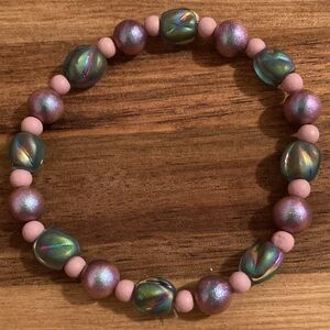 Handmade Pink and Iridescent Beaded Bracelet